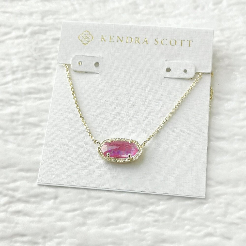 Kendra Scott Elisa Fuchsia Kyocera Opal Gold Necklace NEW